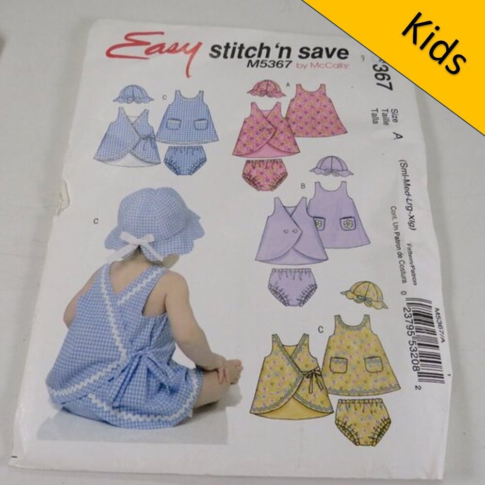 McCalls 5367 Easy Toddler Sm-XLG Sun hat, Dress, Panties